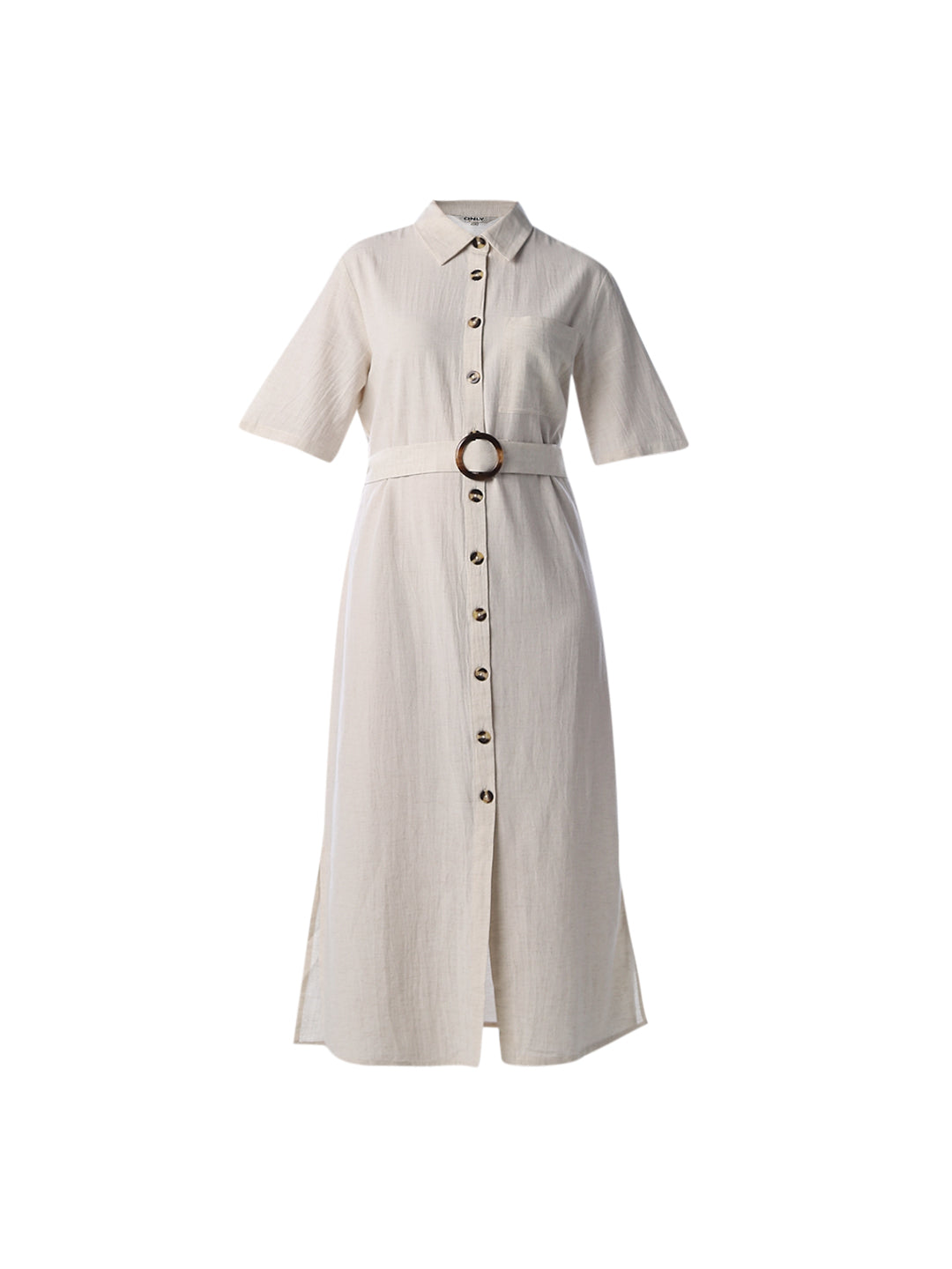 Linen Blend Midi Shirt Dress
