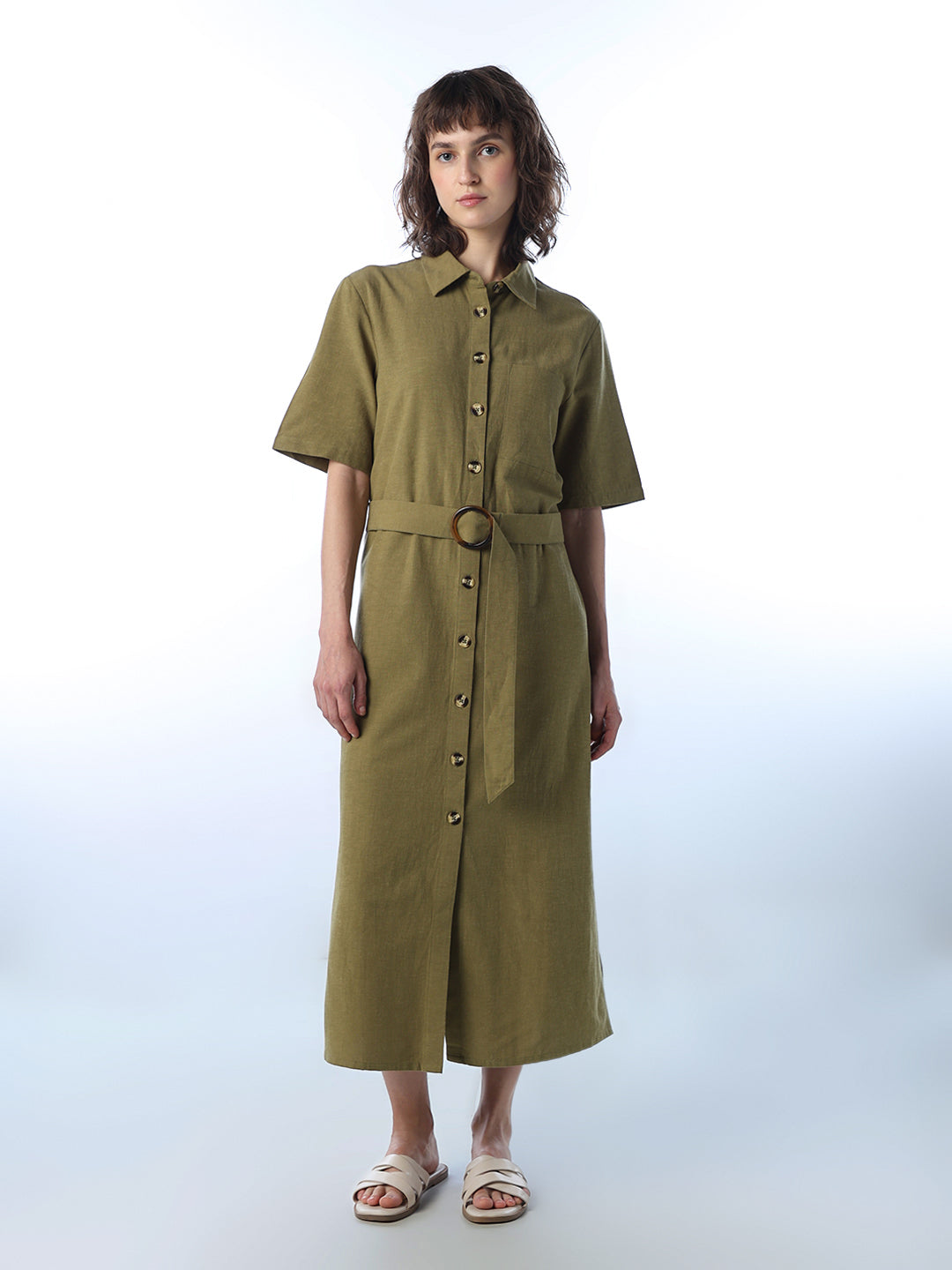 Belted Midi Shirt Dress