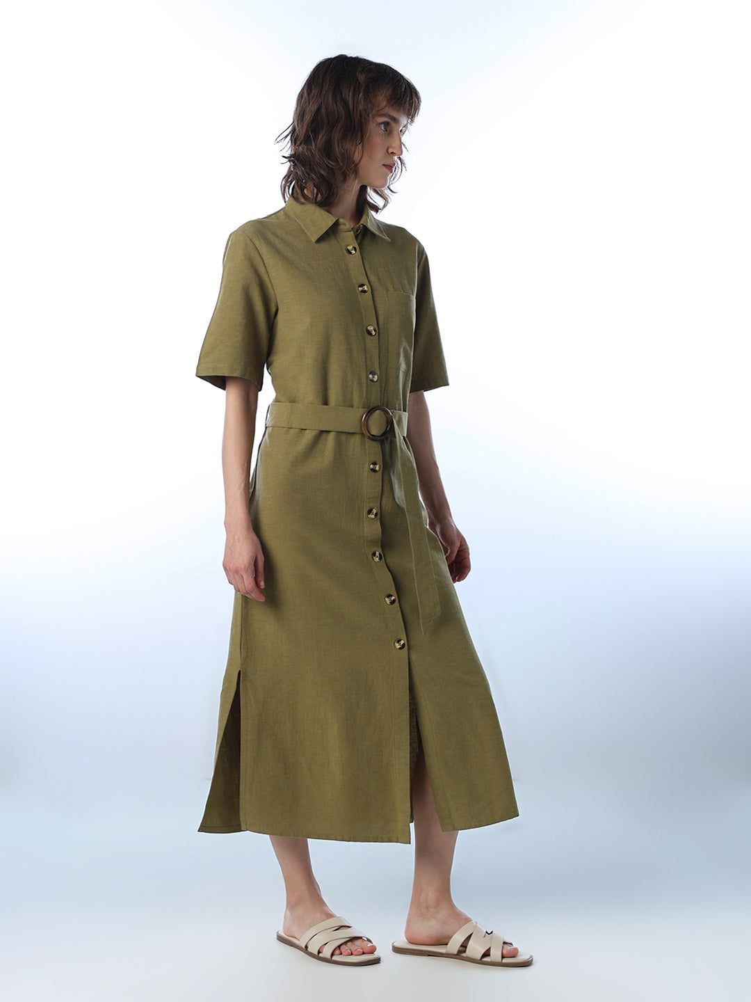Belted Midi Shirt Dress