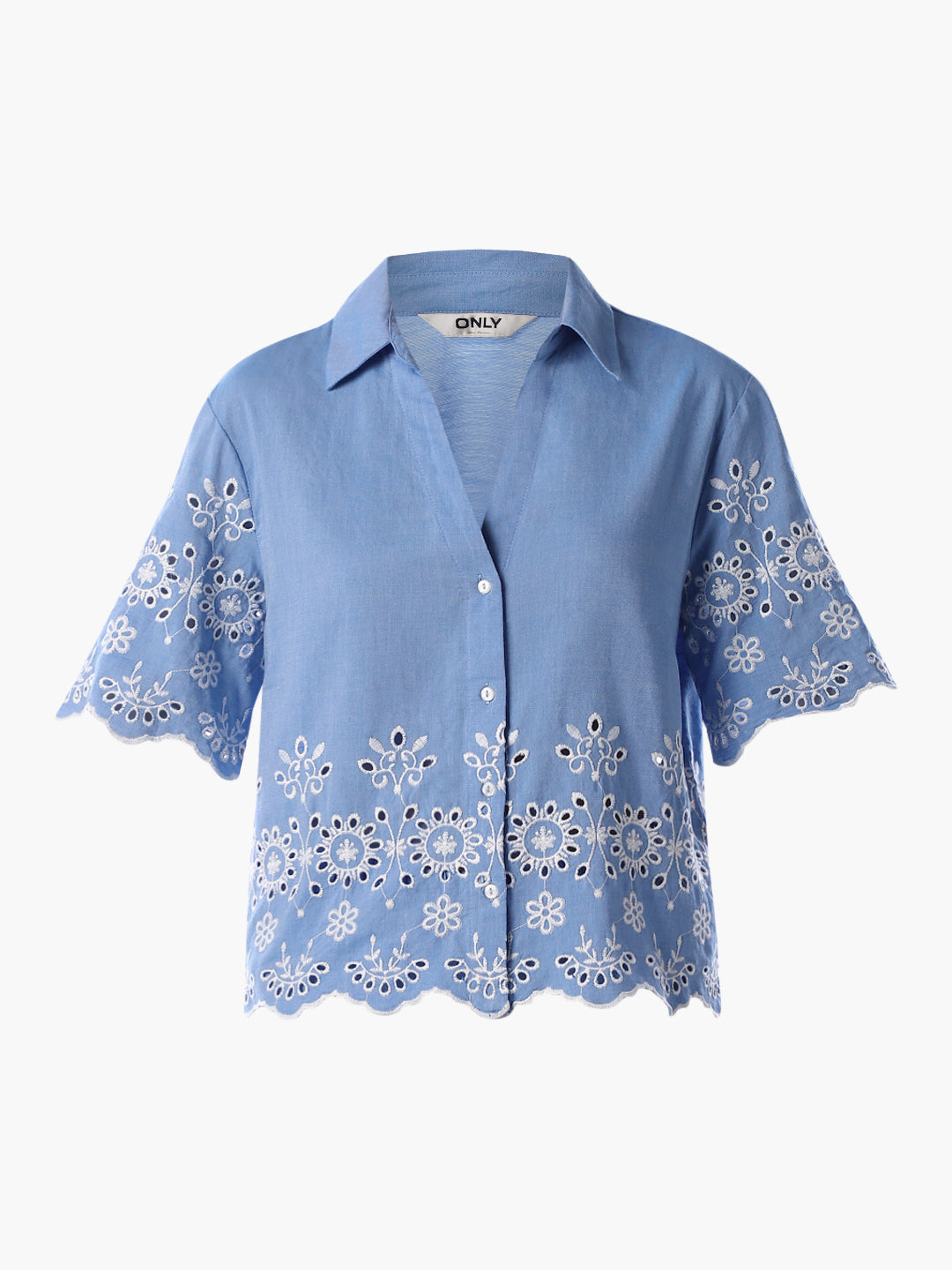Blue Cotton Embroidered Shirt