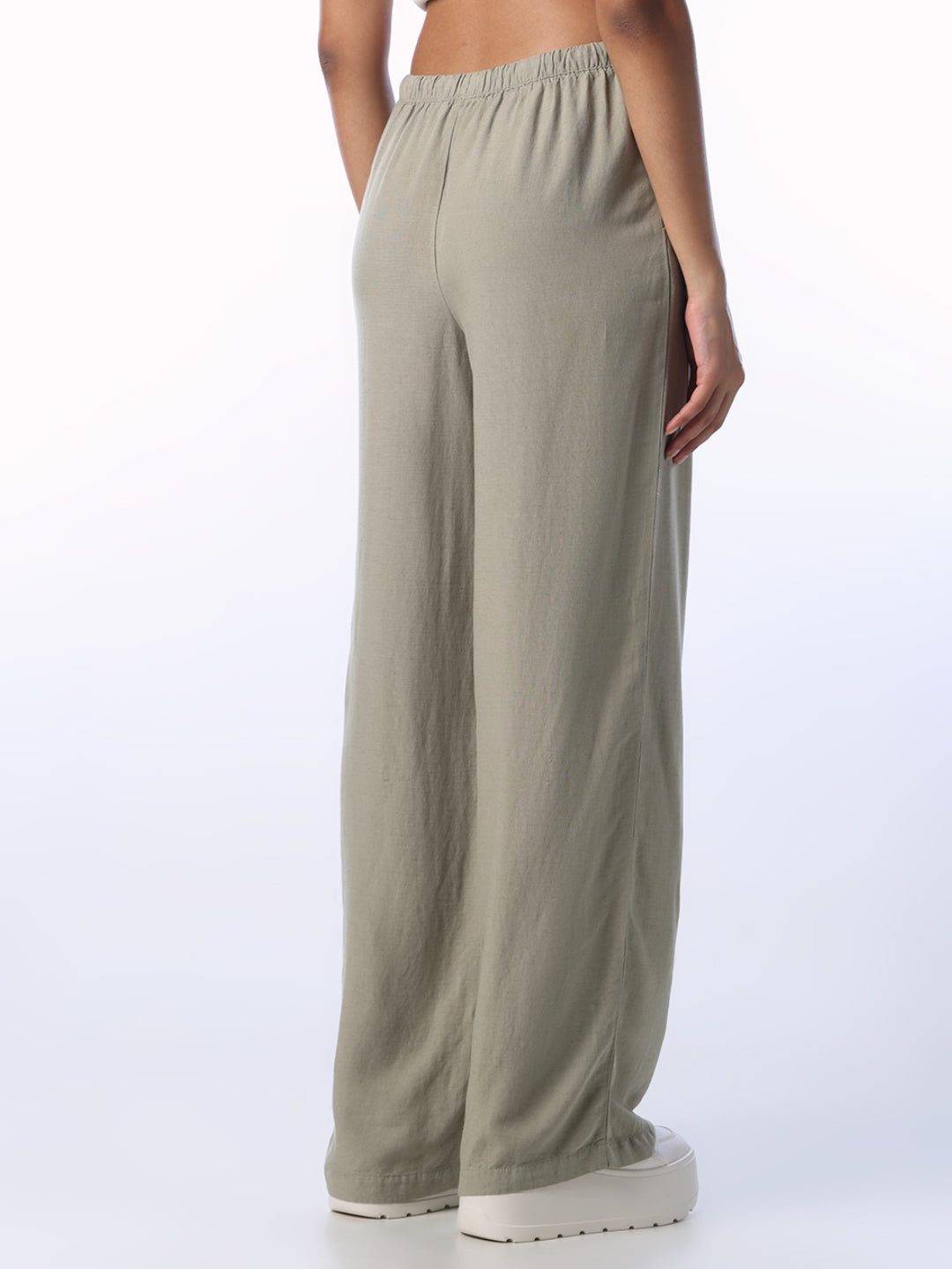 Linen Blend Loose Fit Pants - Light Green