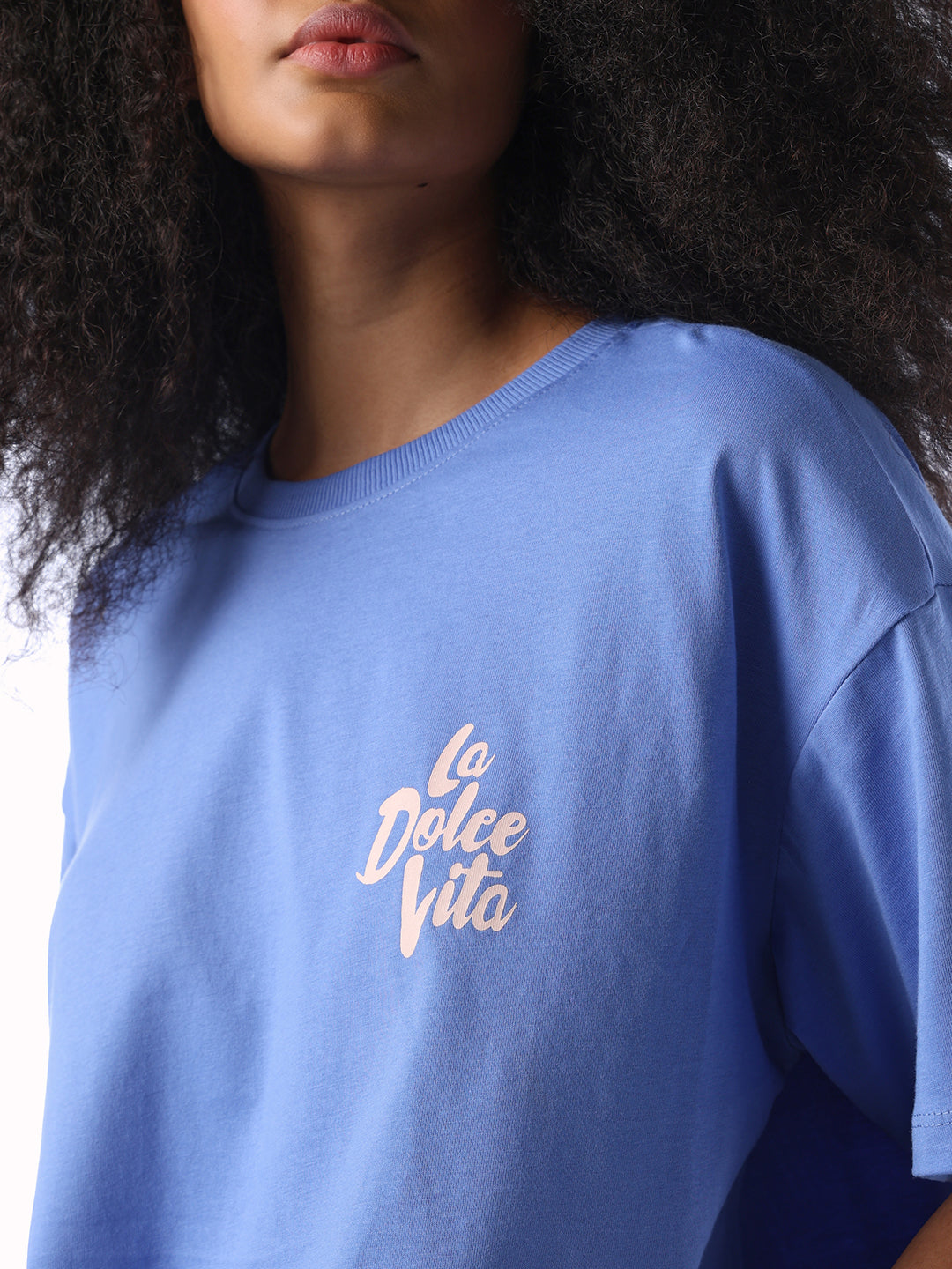 Organic Cotton Printed Oversized T-shirt - Blue