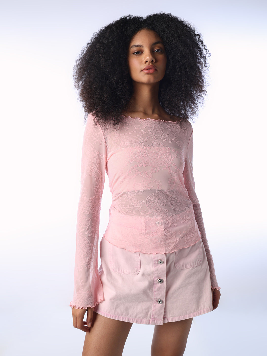 Pink Boatneck Ruched Top