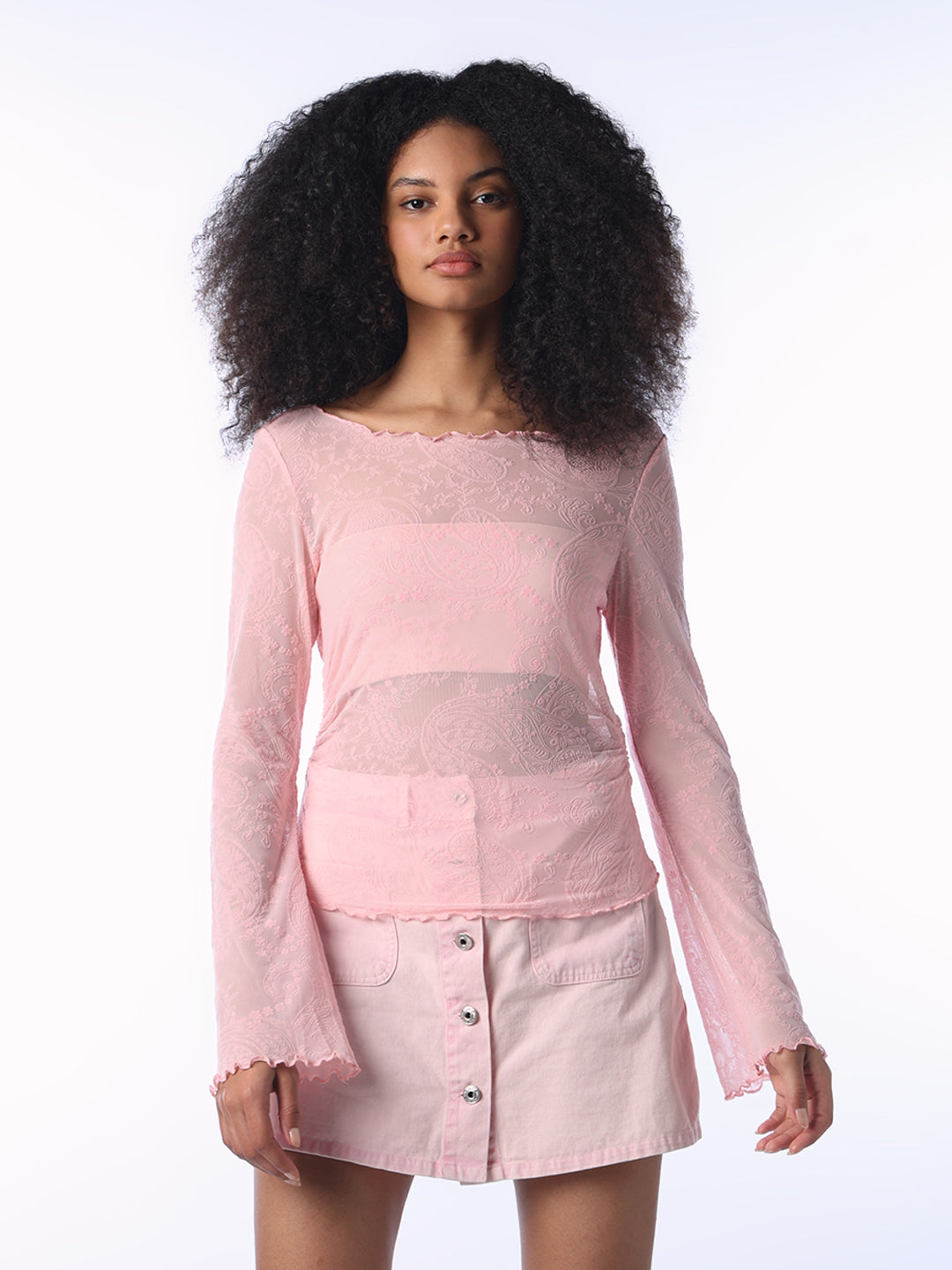 Pink Boatneck Ruched Top