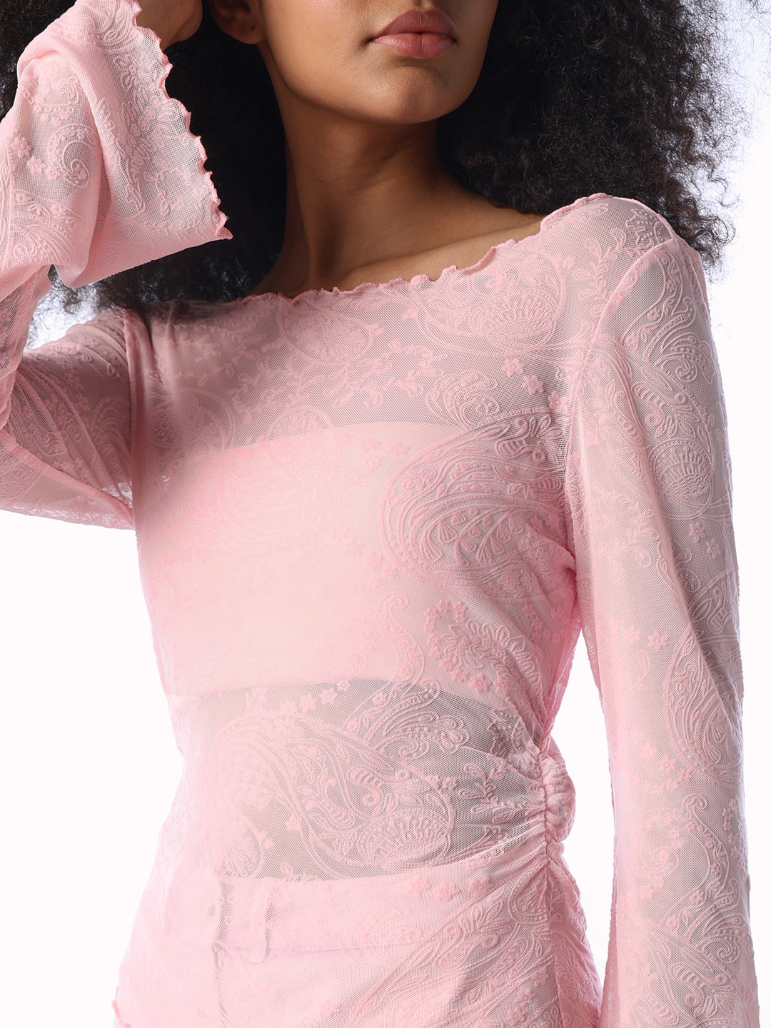 Pink Boatneck Ruched Top