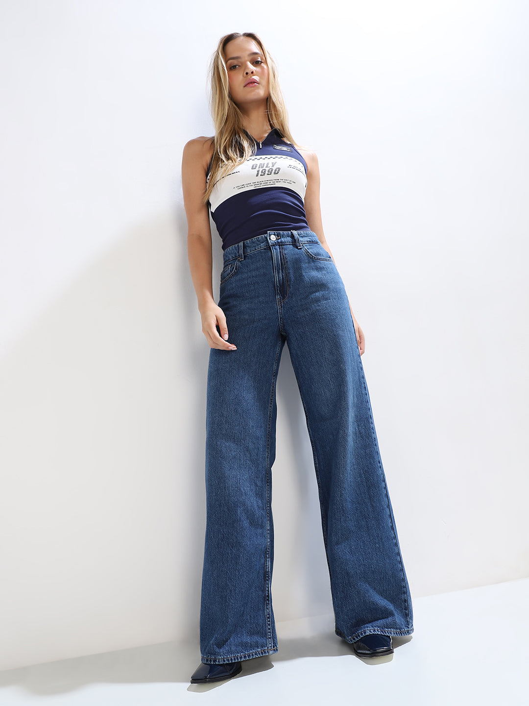 Dark Blue High Rise Flared Jeans