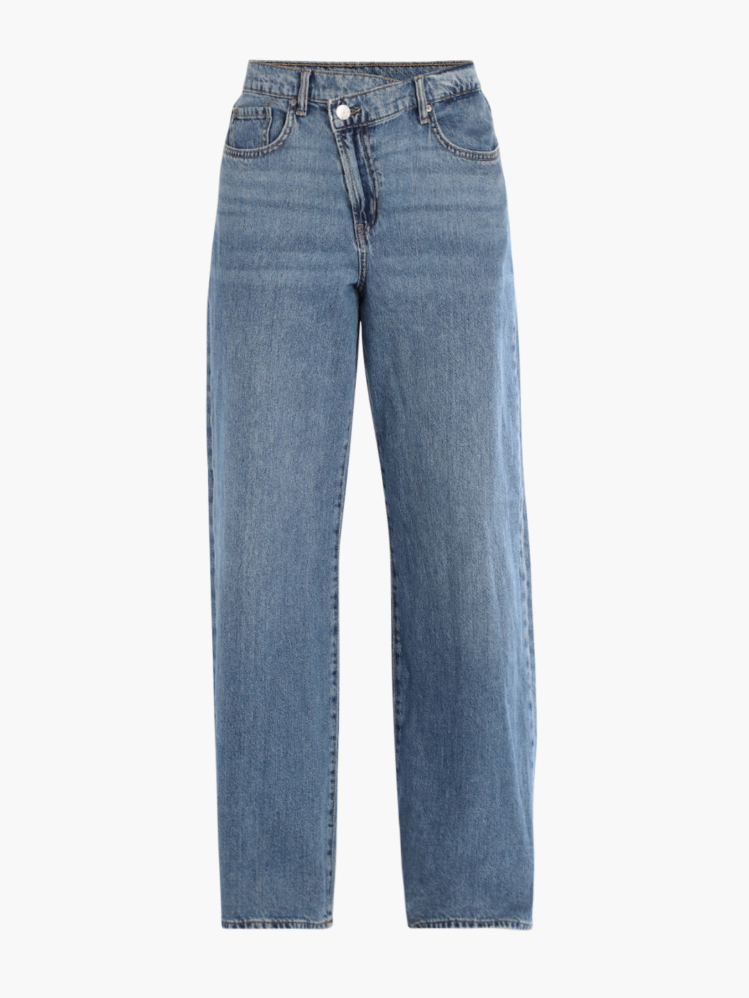 Blue Uneven Closure Wide Leg Jeans