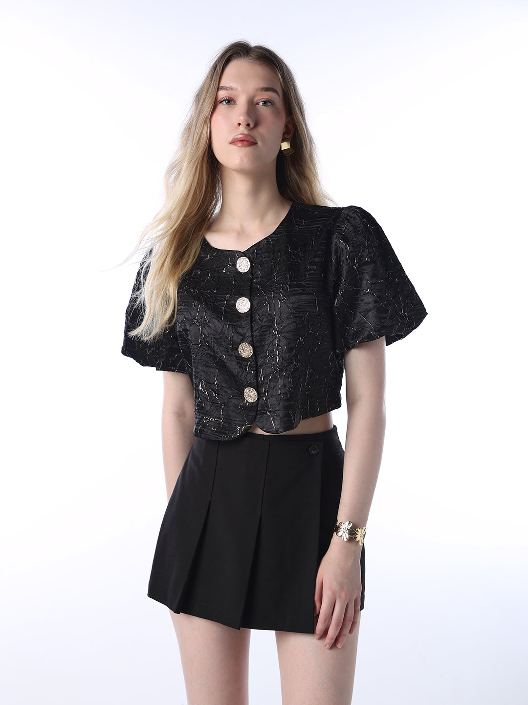 Jacquard Puff Sleeve Top