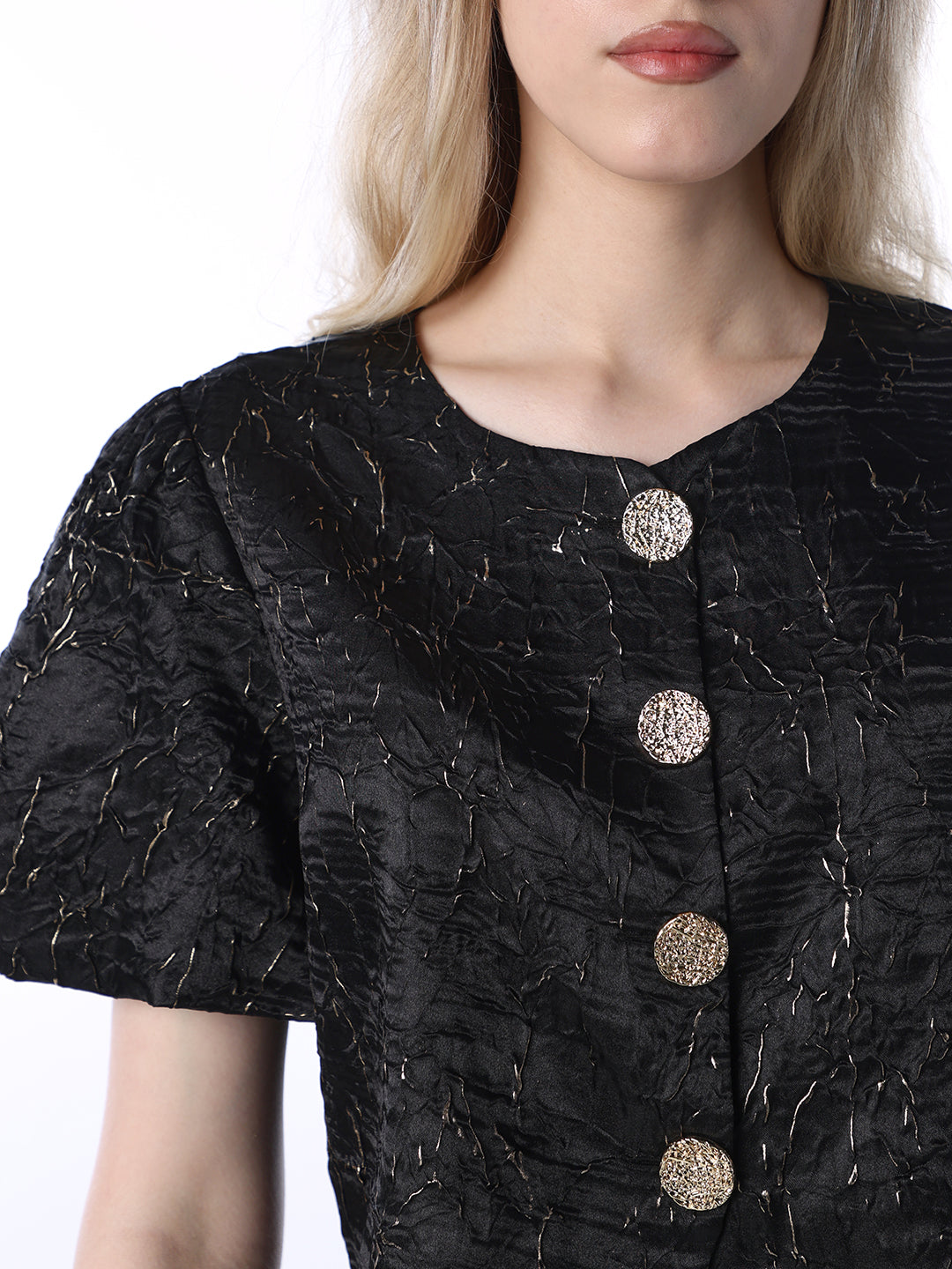 Jacquard Puff Sleeve Top
