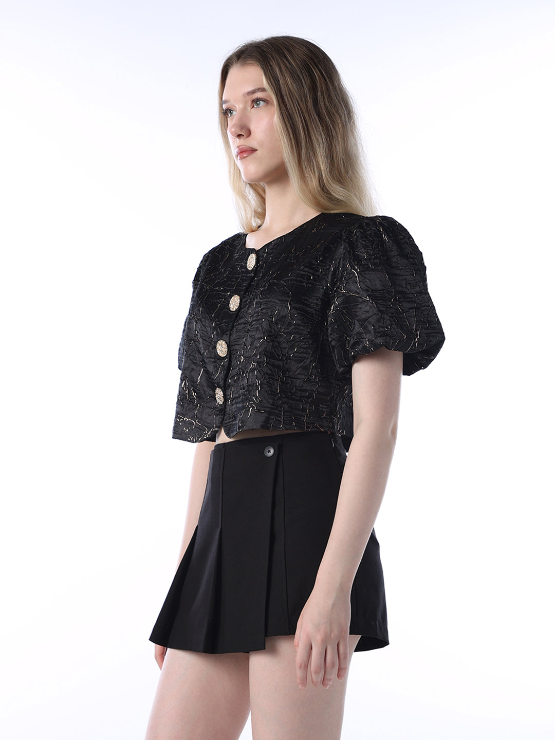 Jacquard Puff Sleeve Top