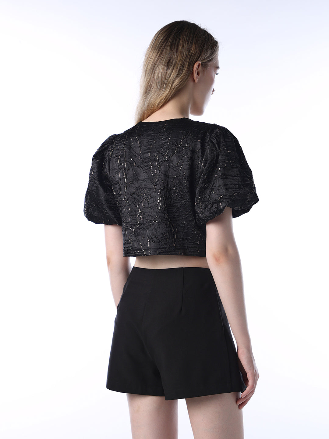 Jacquard Puff Sleeve Top