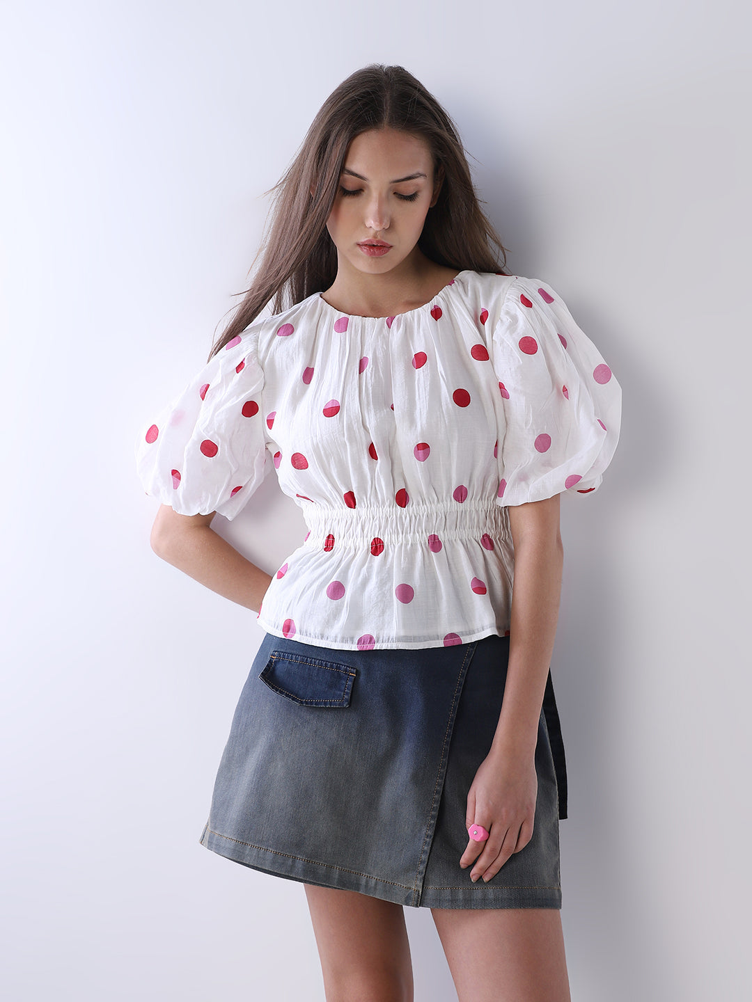 Polka Dot Puff Sleeves Top