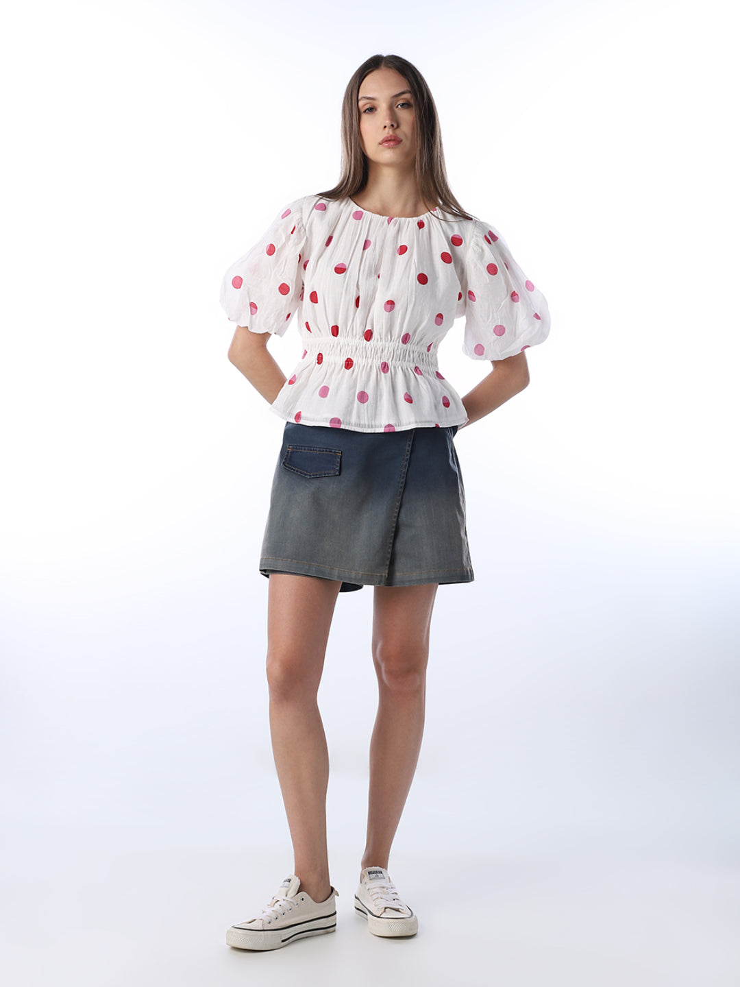 Polka Dot Puff Sleeves Top