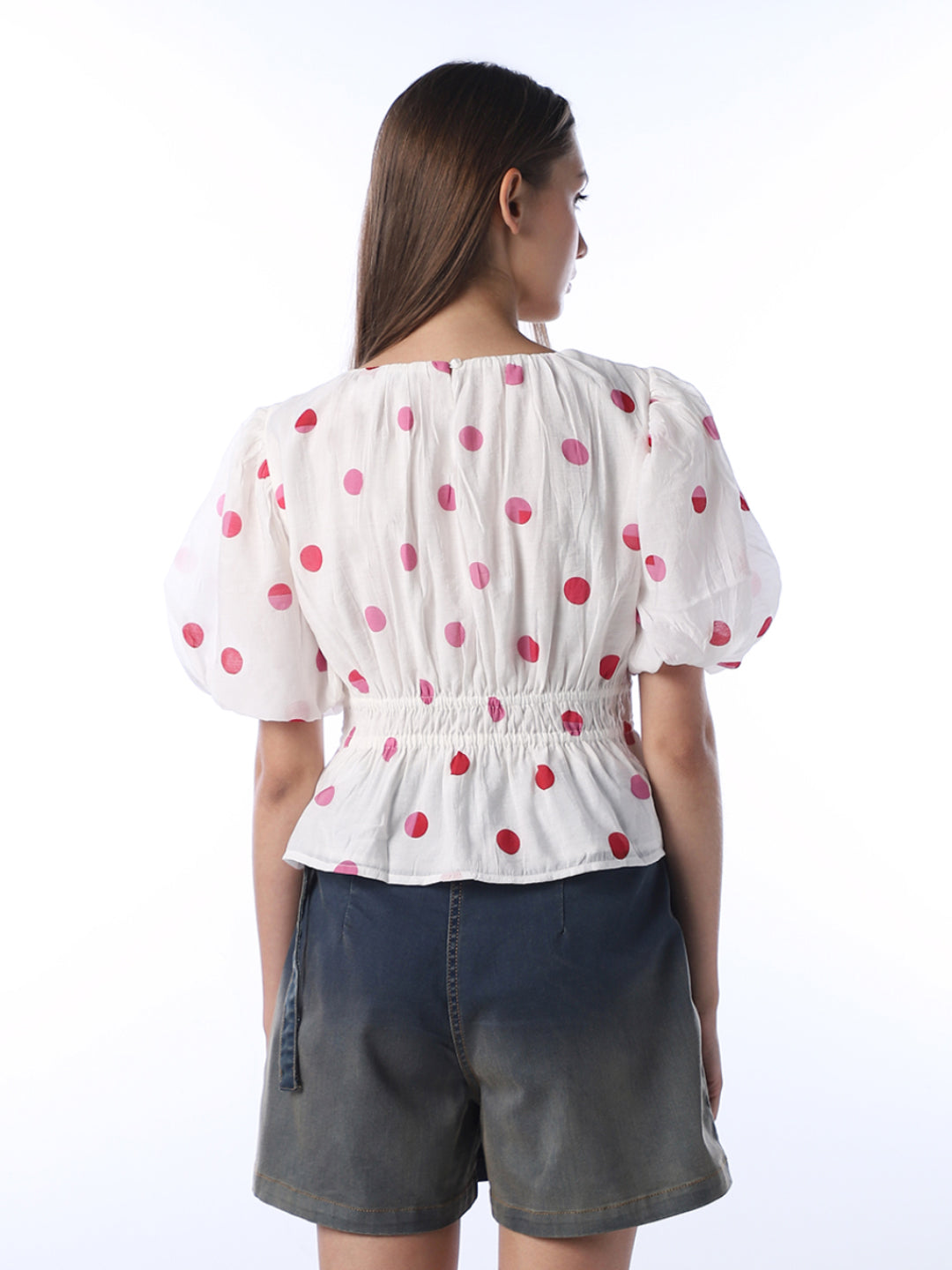 Polka Dot Puff Sleeves Top