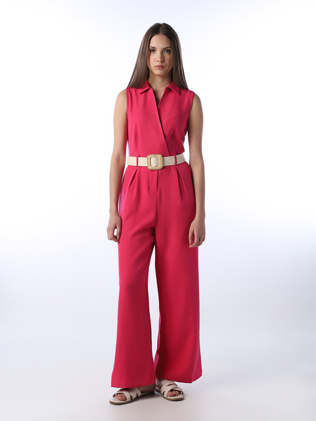 Fuchsia Pink Belted Jumpsuit