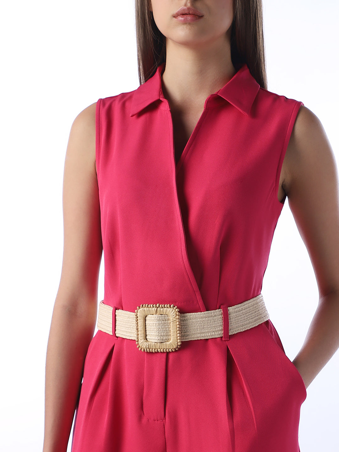 Fuchsia Pink Belted Jumpsuit