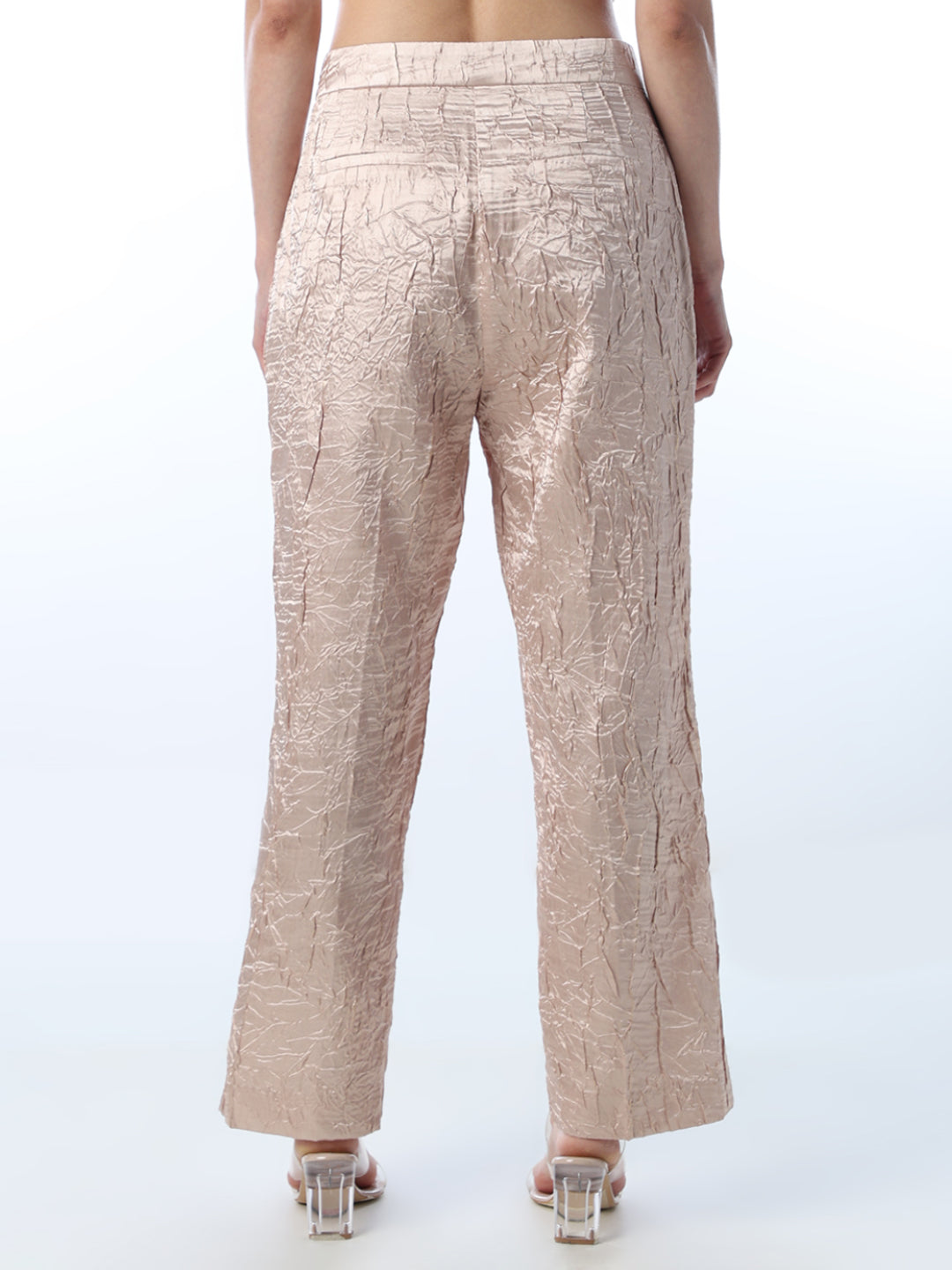 Crinkled Satin Straight Pants