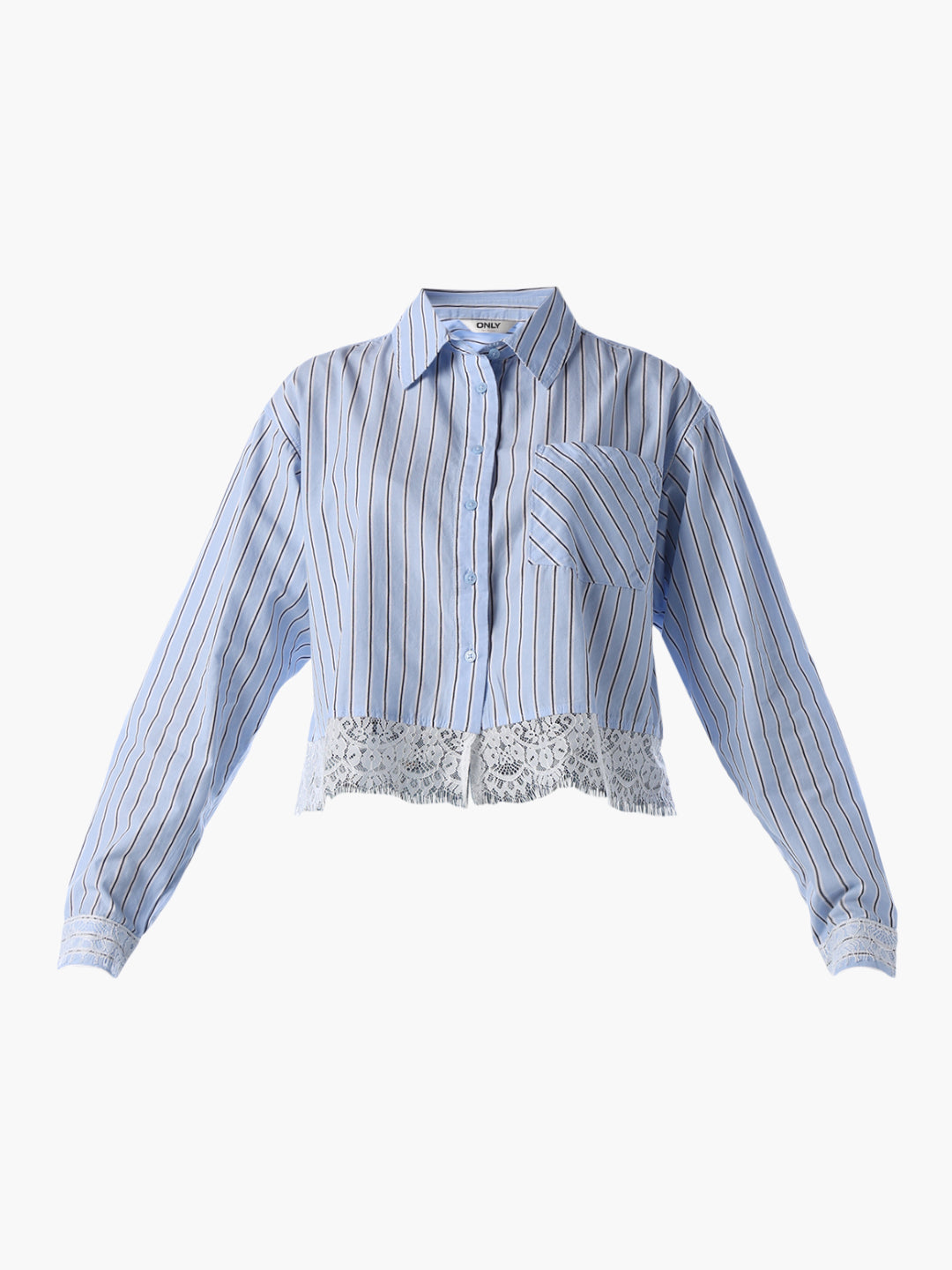 Striped Lace Hem Cropped Shirt