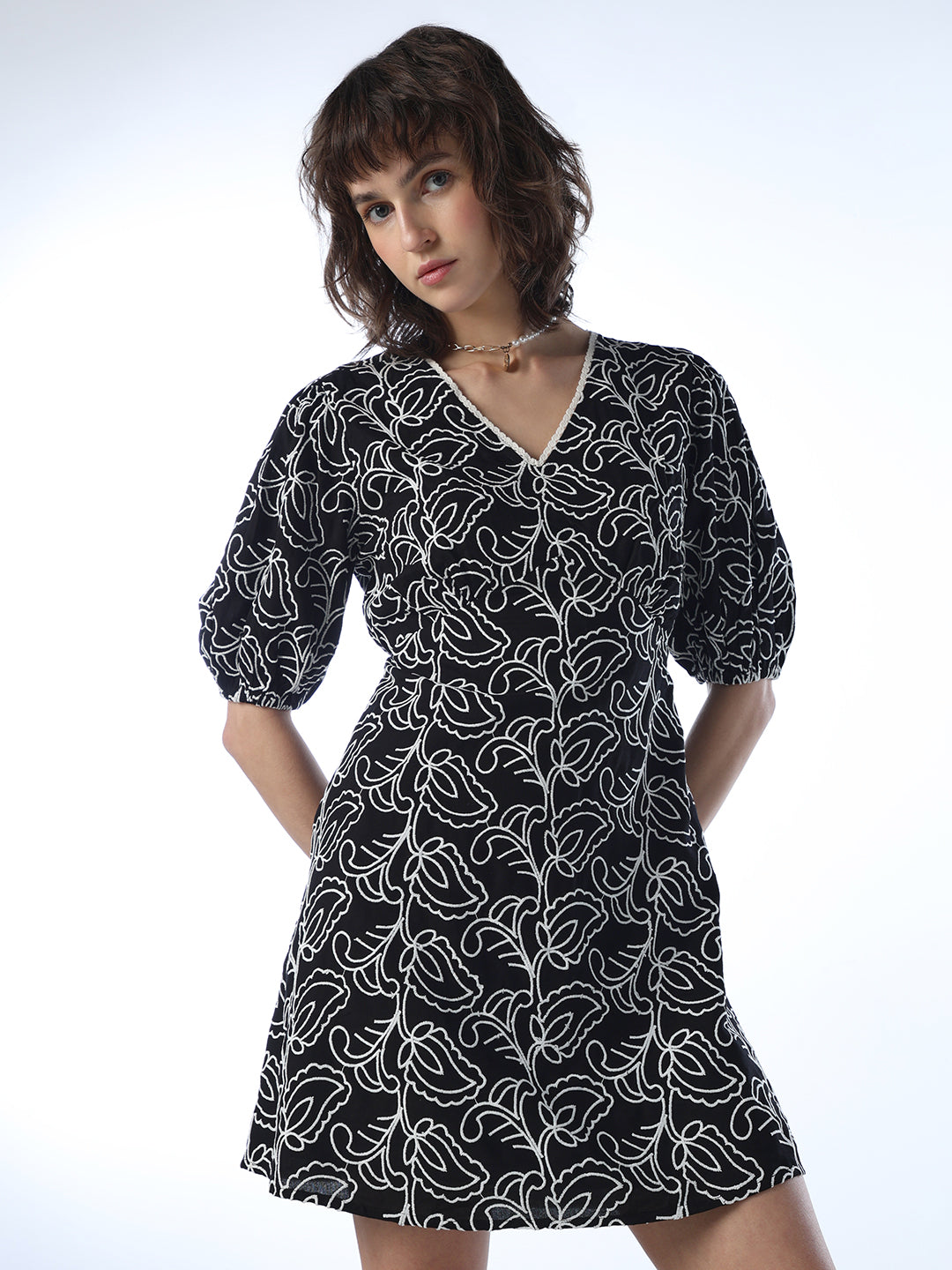 Printed Puff Sleeves Mini Dress