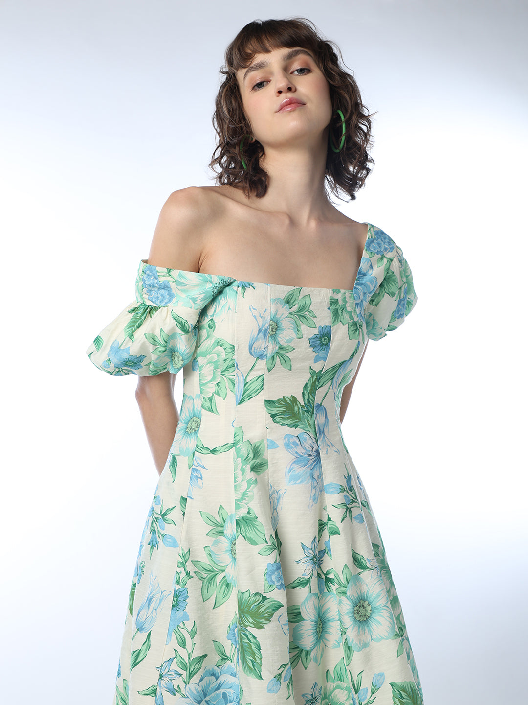 Floral Puff Sleeves Mini Dress