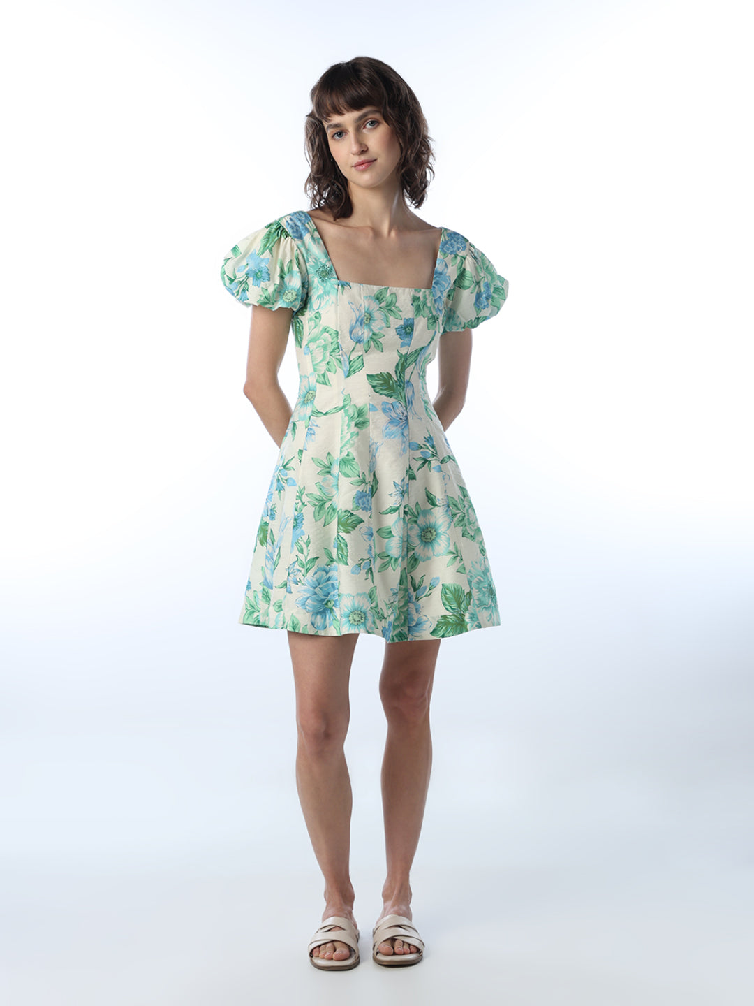 Floral Puff Sleeves Mini Dress