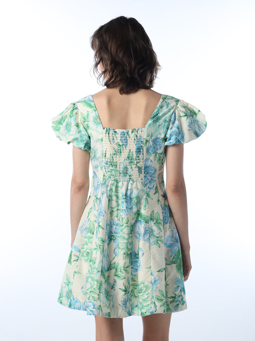 Floral Puff Sleeves Mini Dress