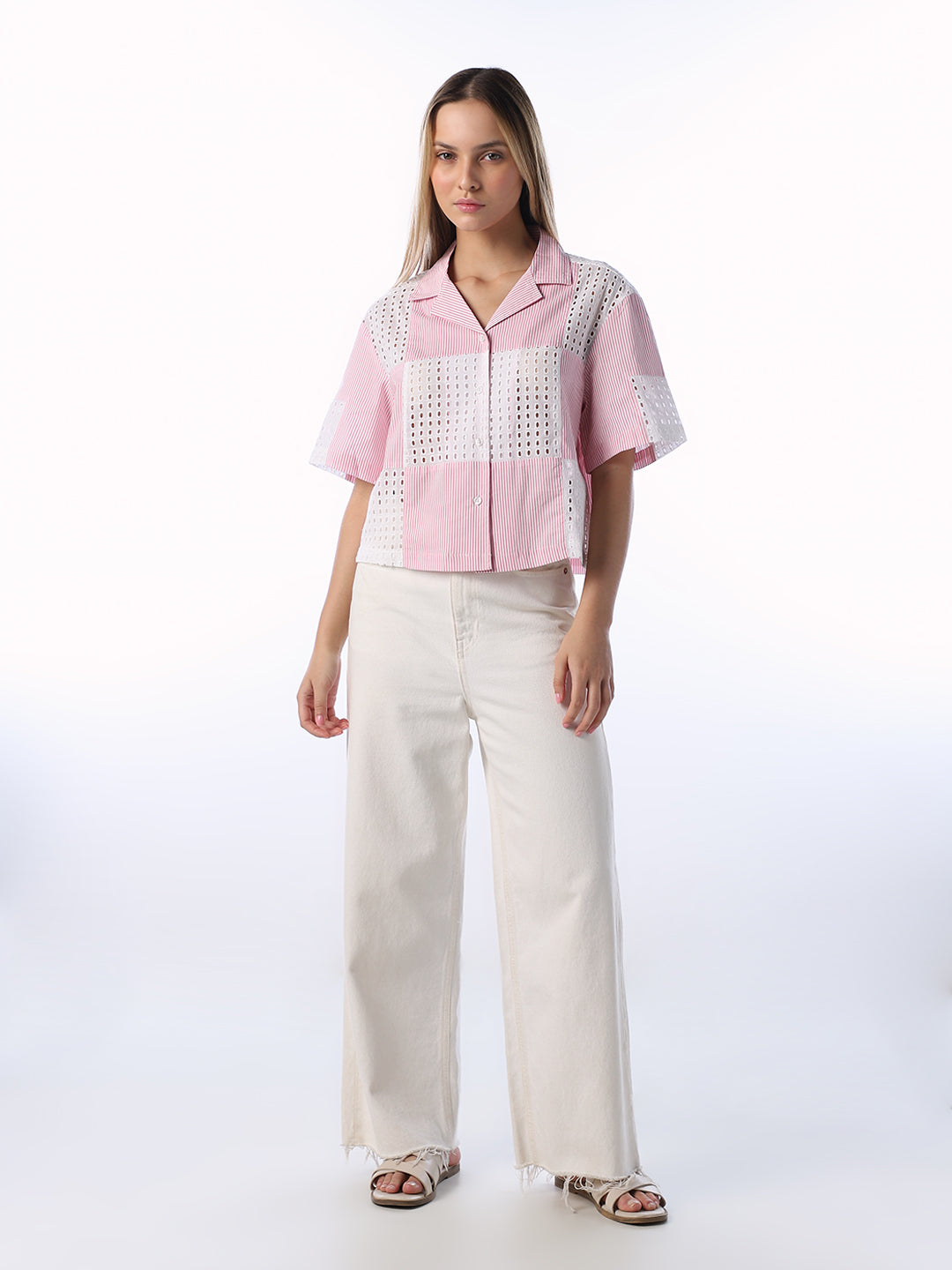 Pink Cut-Work Cotton Shirt