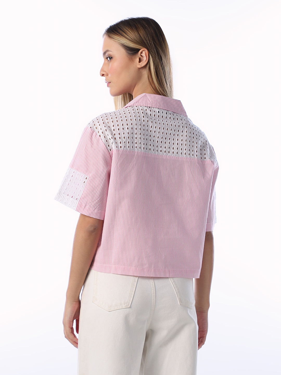 Pink Cut-Work Cotton Shirt