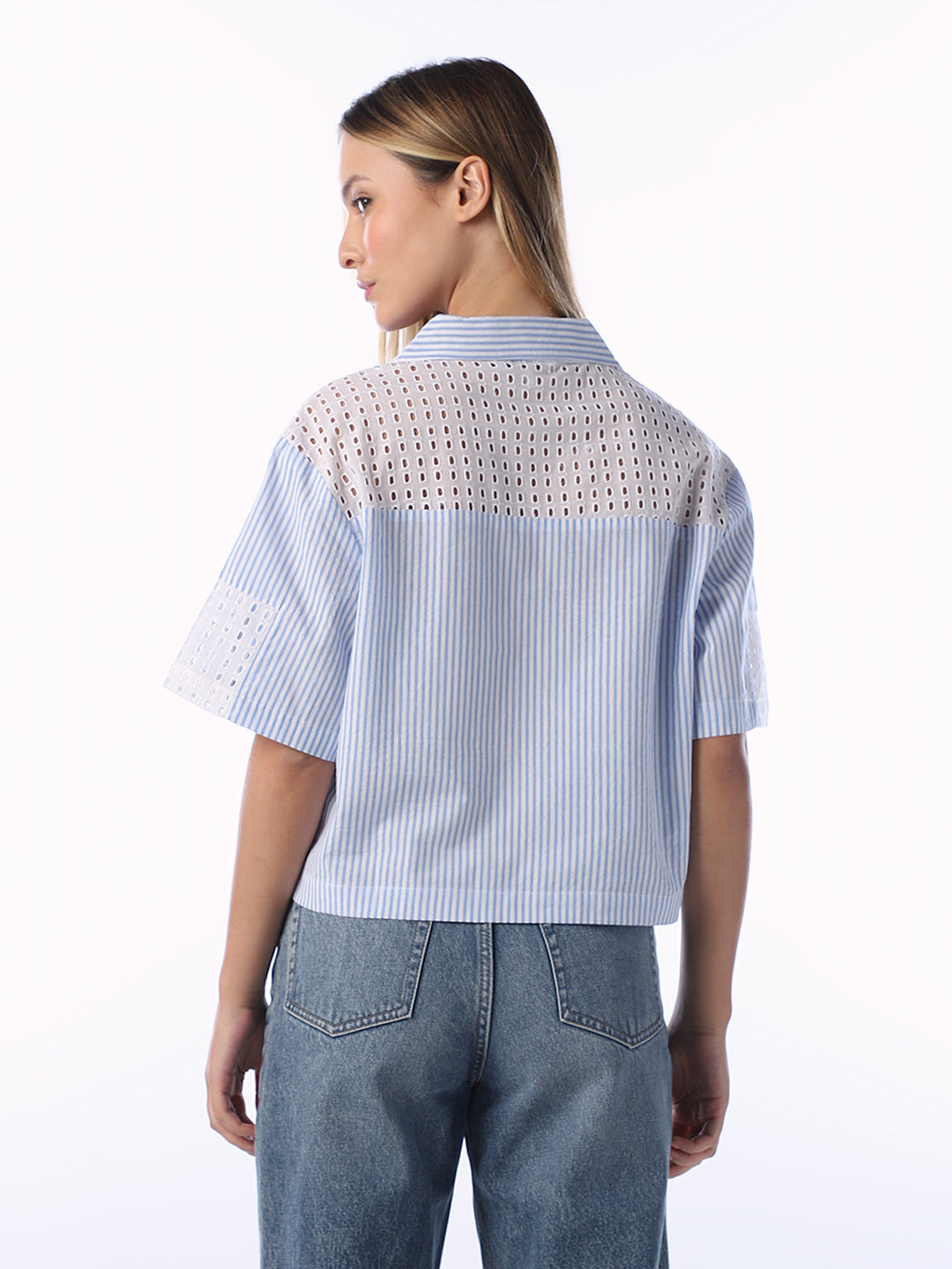 Blue Cut-Work Cotton Shirt