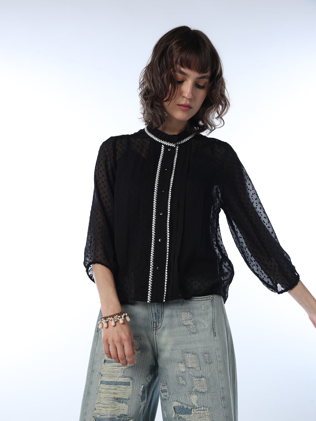 Sheer Mesh Printed Shirt