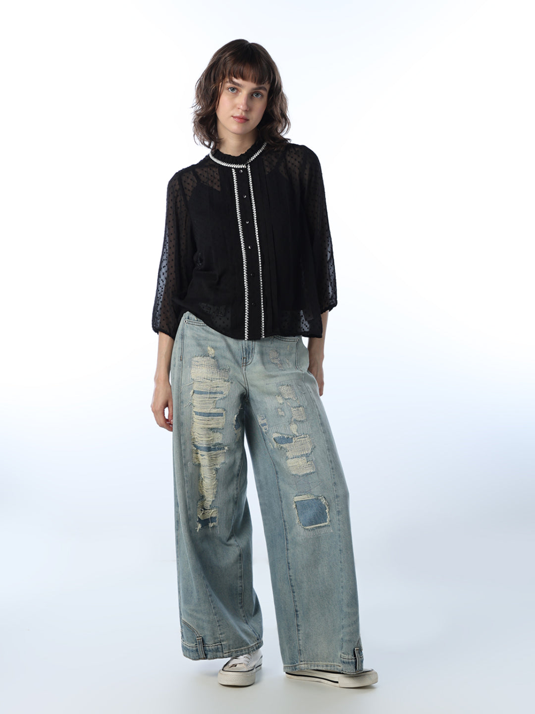 Sheer Mesh Printed Shirt