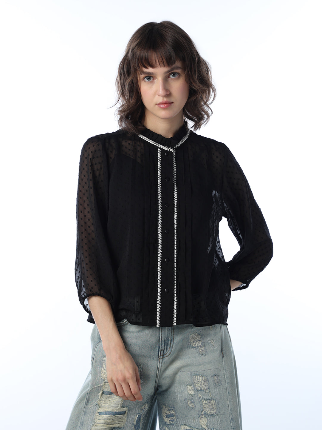 Sheer Mesh Printed Shirt