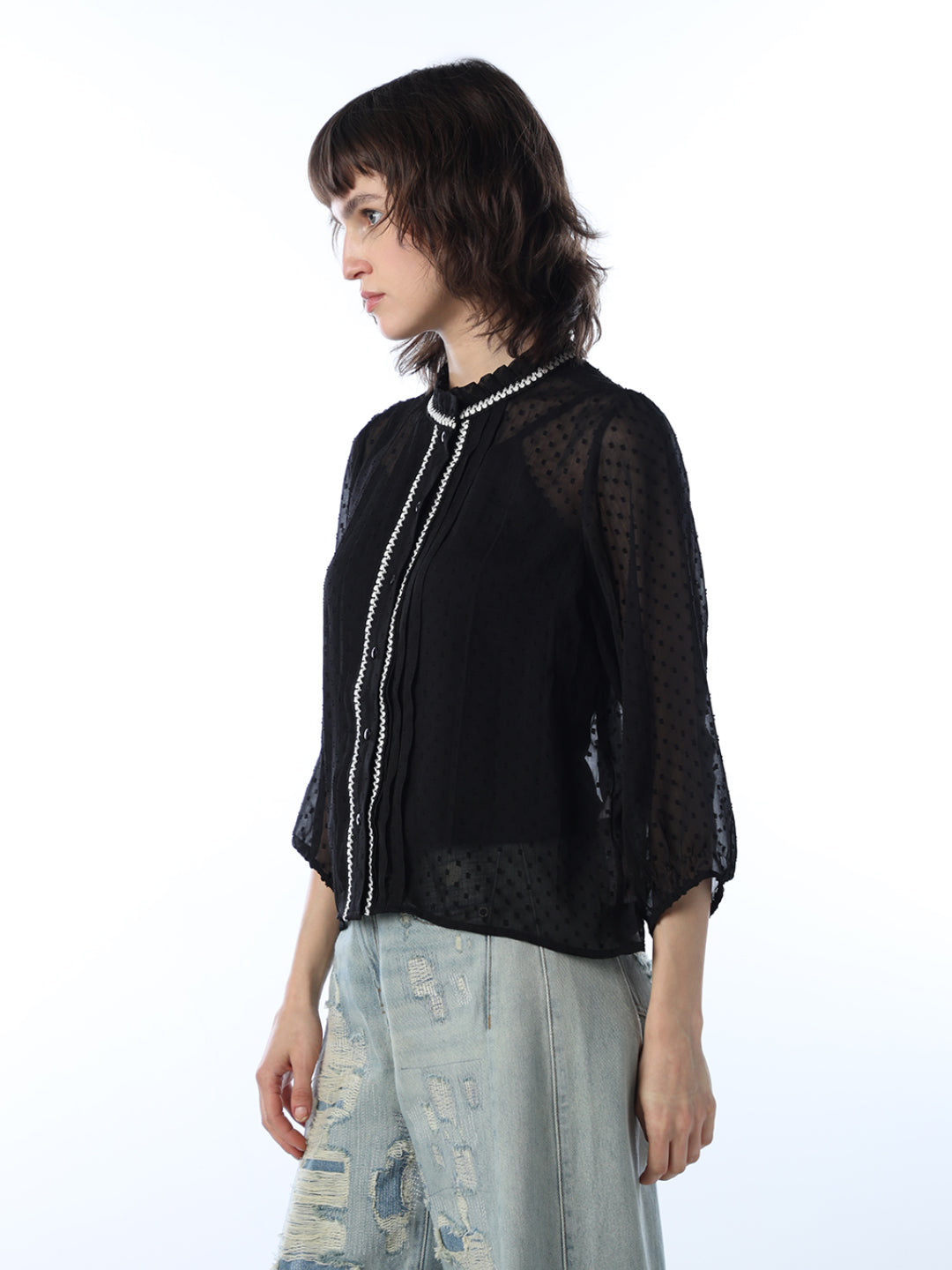 Sheer Mesh Printed Shirt