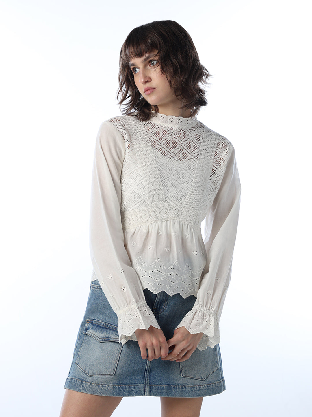 Lace Peplum Mesh Top