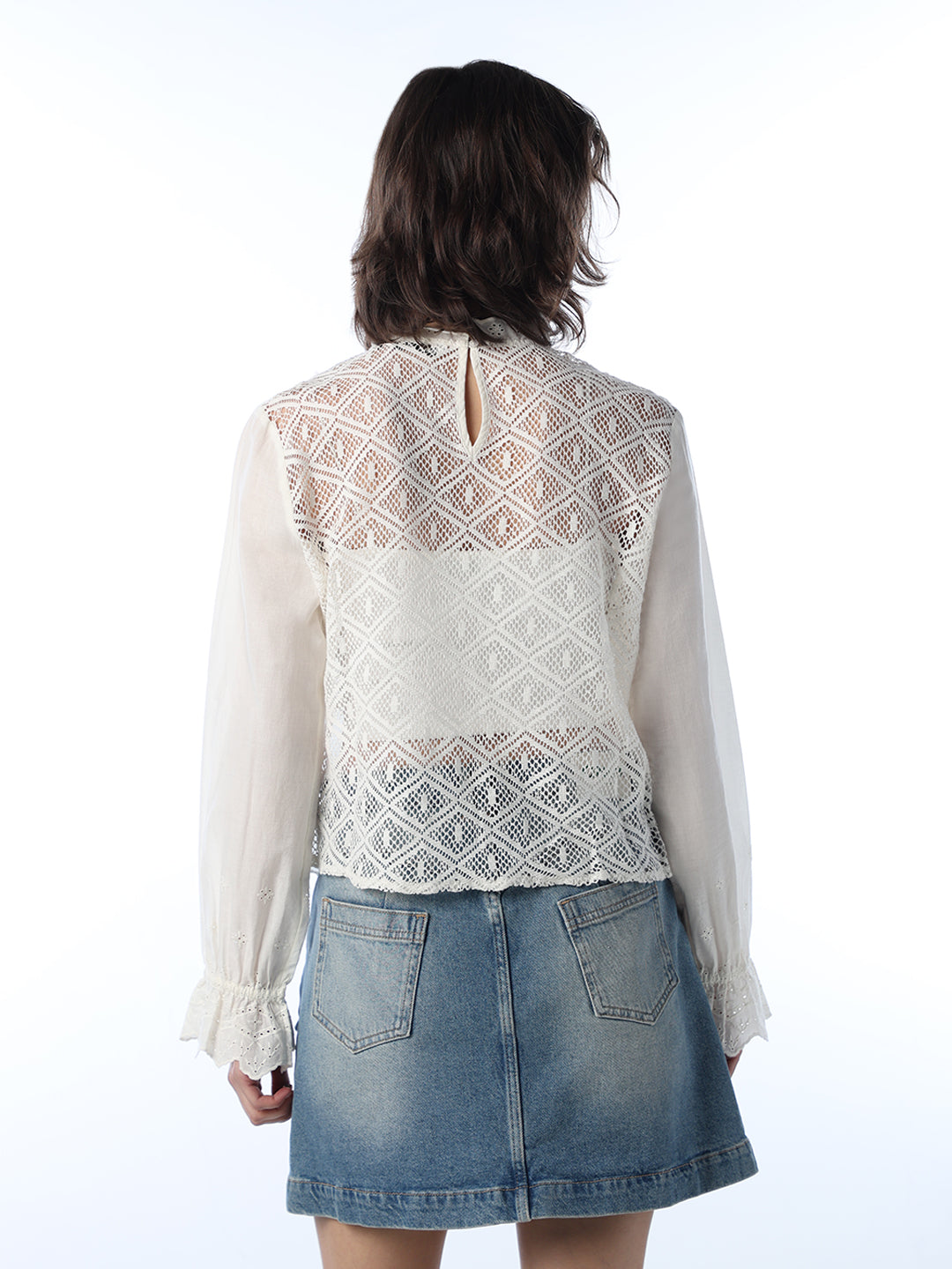 Lace Peplum Mesh Top