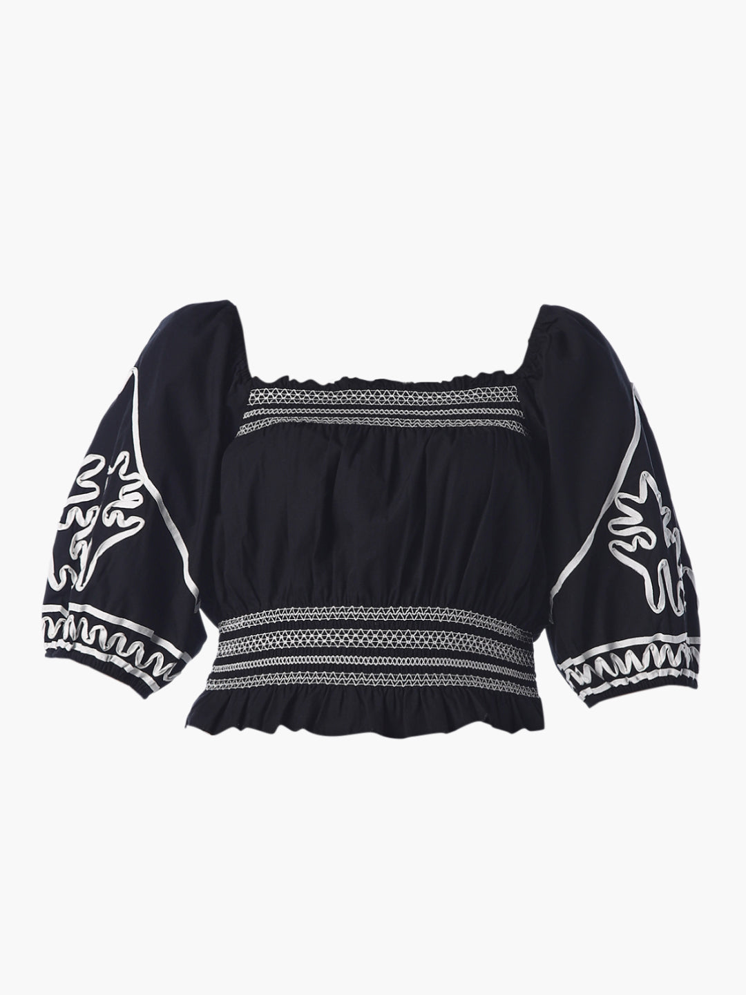 Smocked Waist Puffed Sleeve Top
