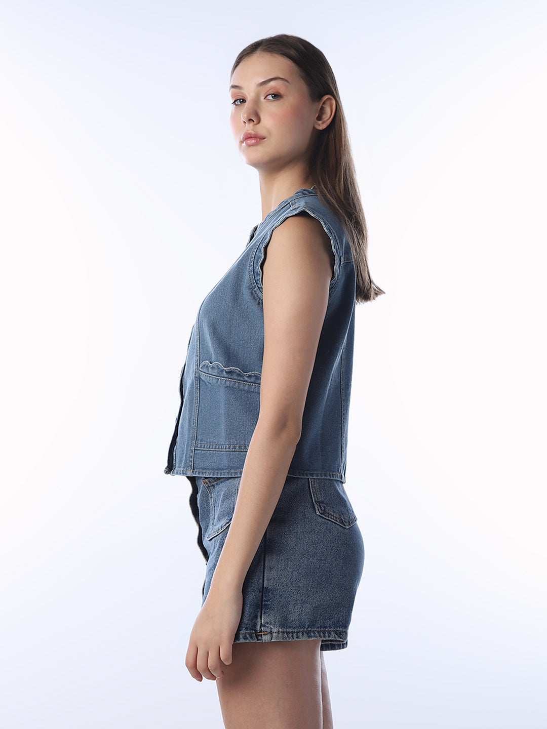 Cotton Sleeveless Denim Top