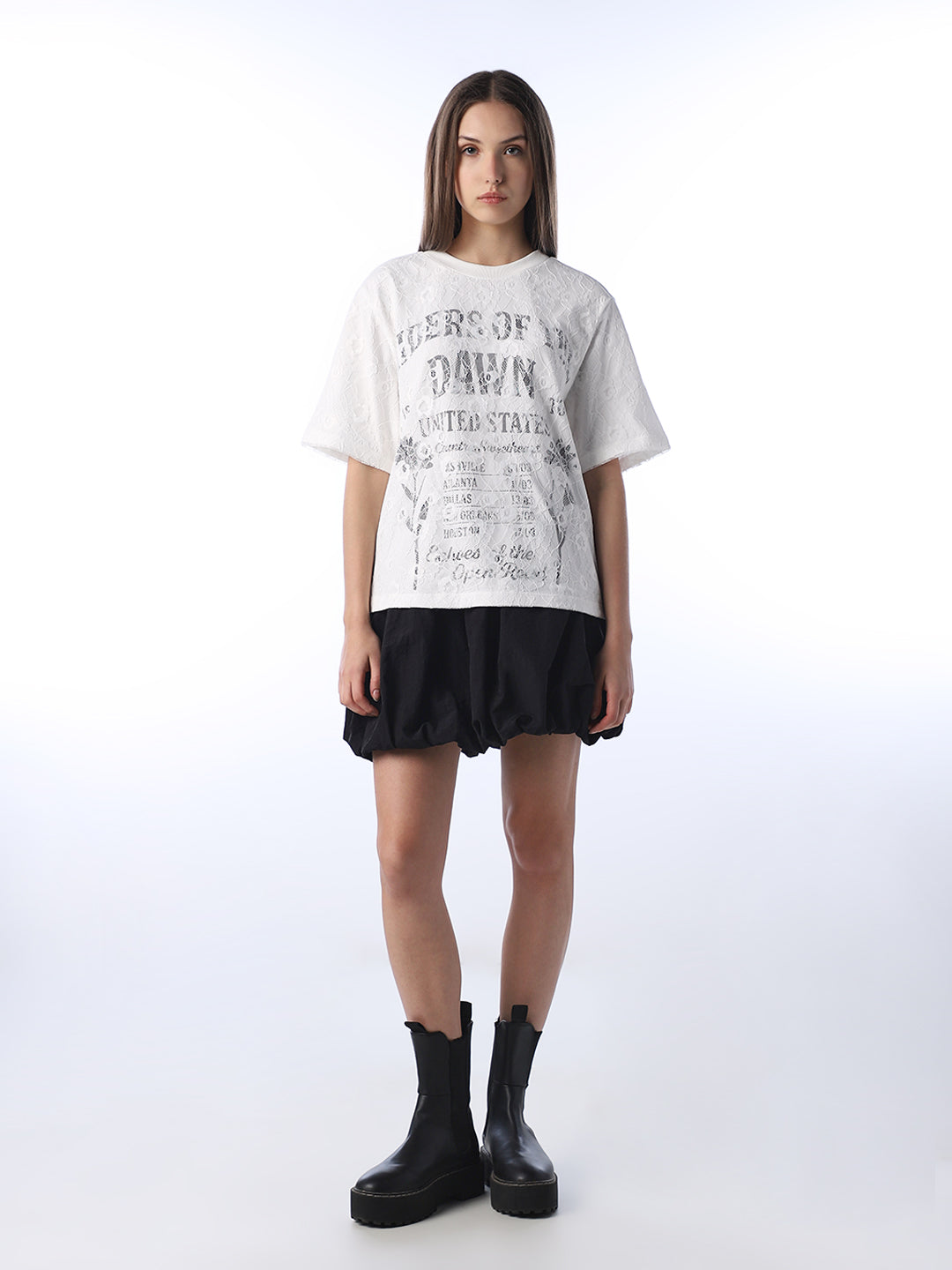 White Lace Printed Oversized T-shirt