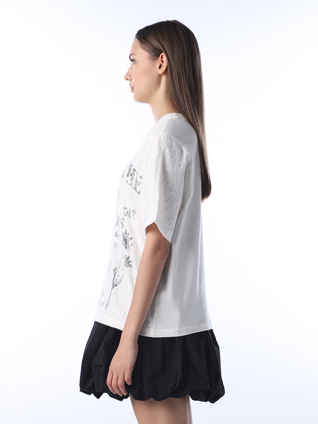 White Lace Printed Oversized T-shirt