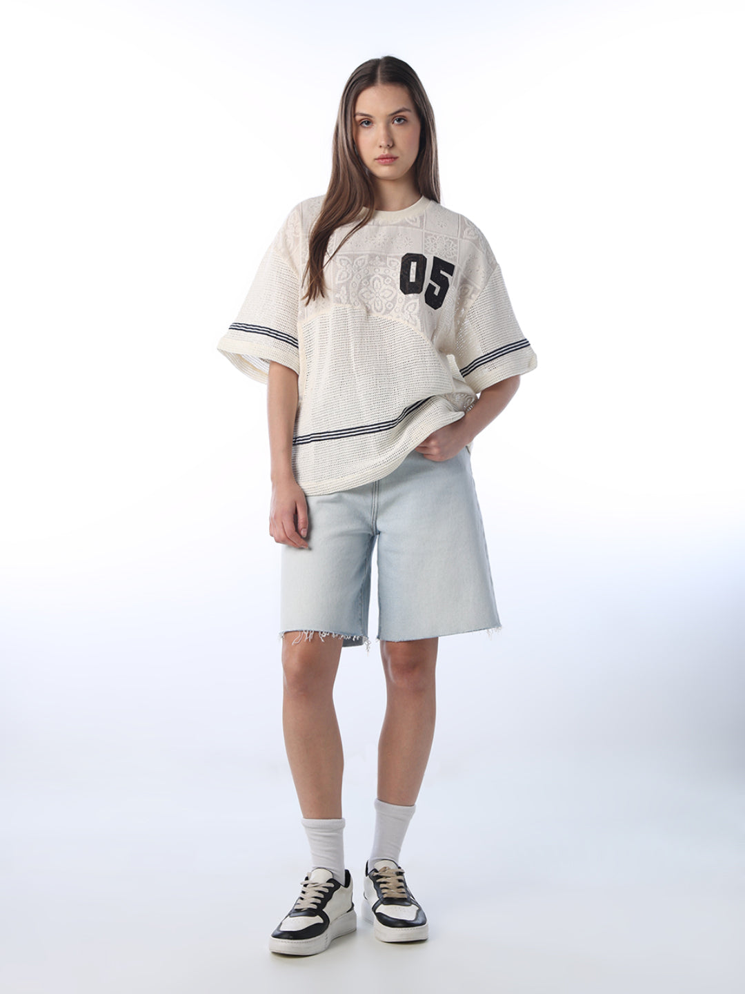 Printed Mesh Oversized T-shirt