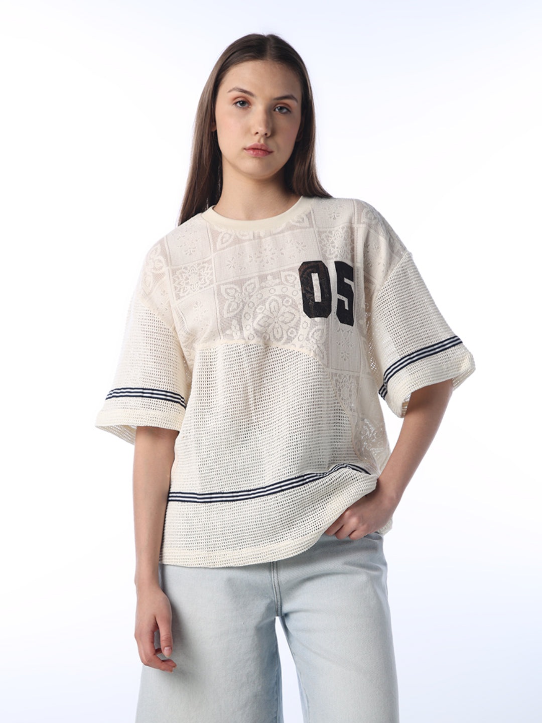 Printed Mesh Oversized T-shirt