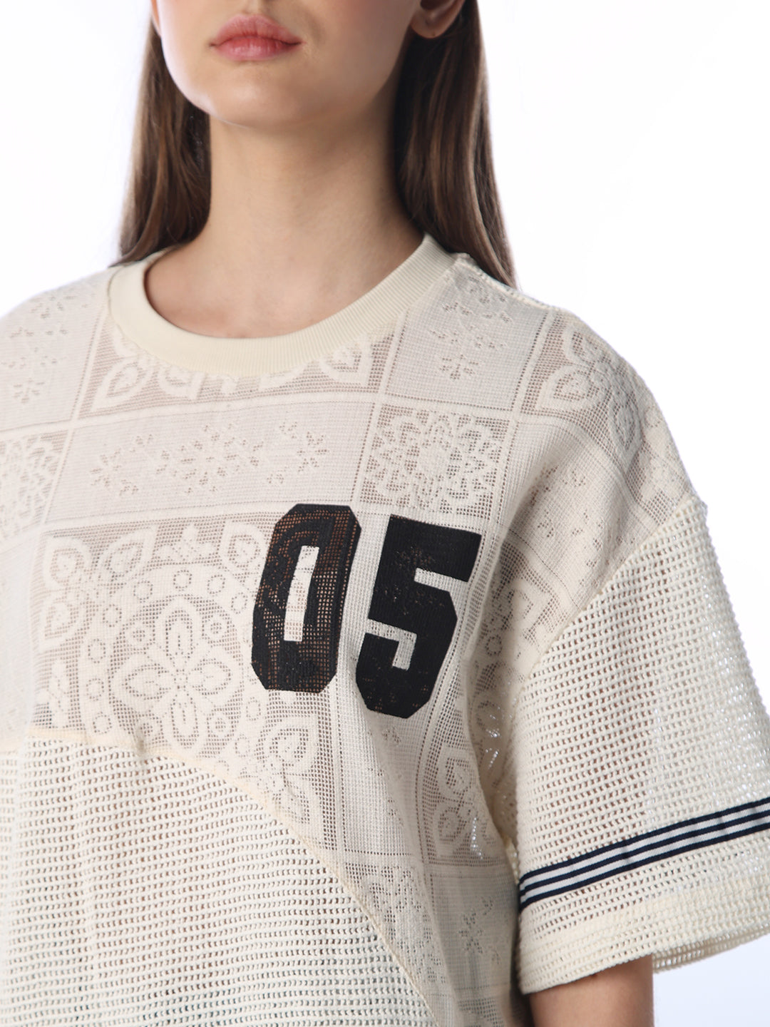Printed Mesh Oversized T-shirt