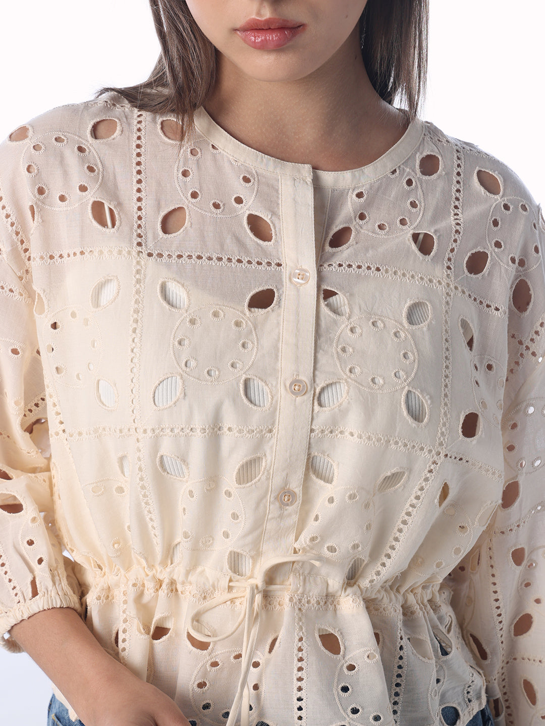 Cut-Work Tie Waist Top