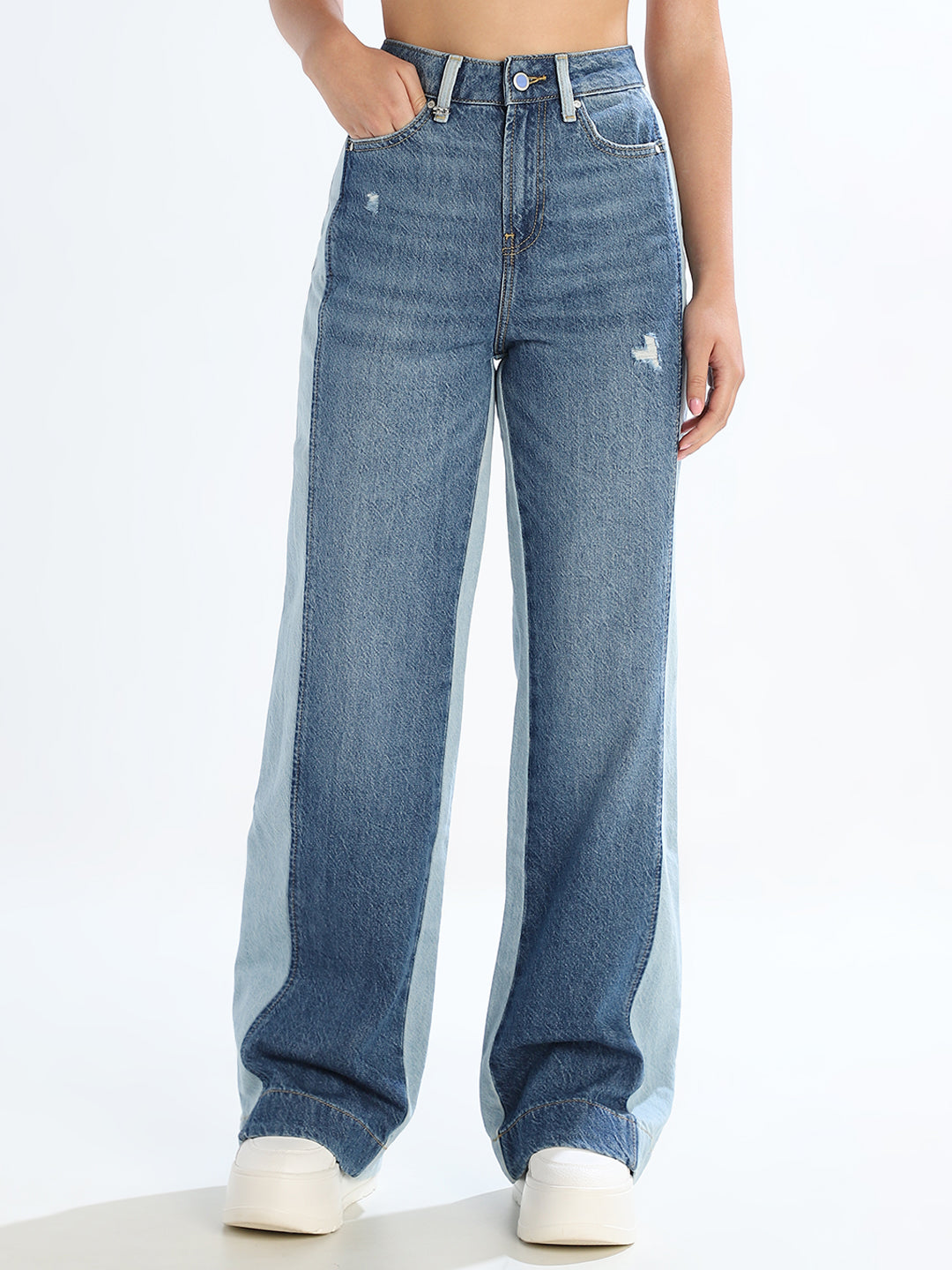 Dual Toned High Rise Wide Leg Jeans