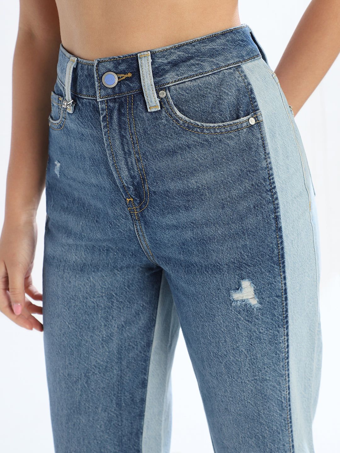 Dual Toned High Rise Wide Leg Jeans