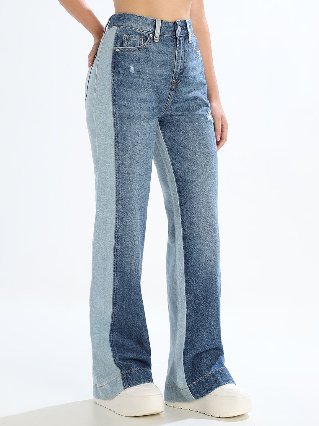 Dual Toned High Rise Wide Leg Jeans