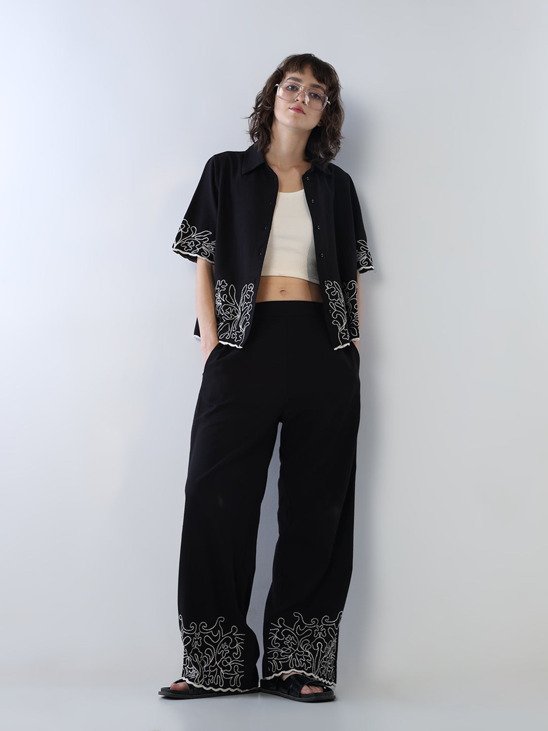 Embroidered Hem Pants