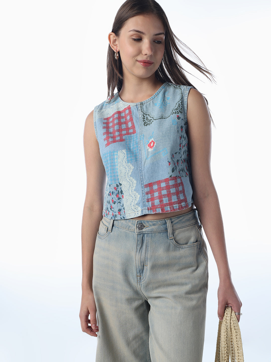 Embroidered Retro Denim Top