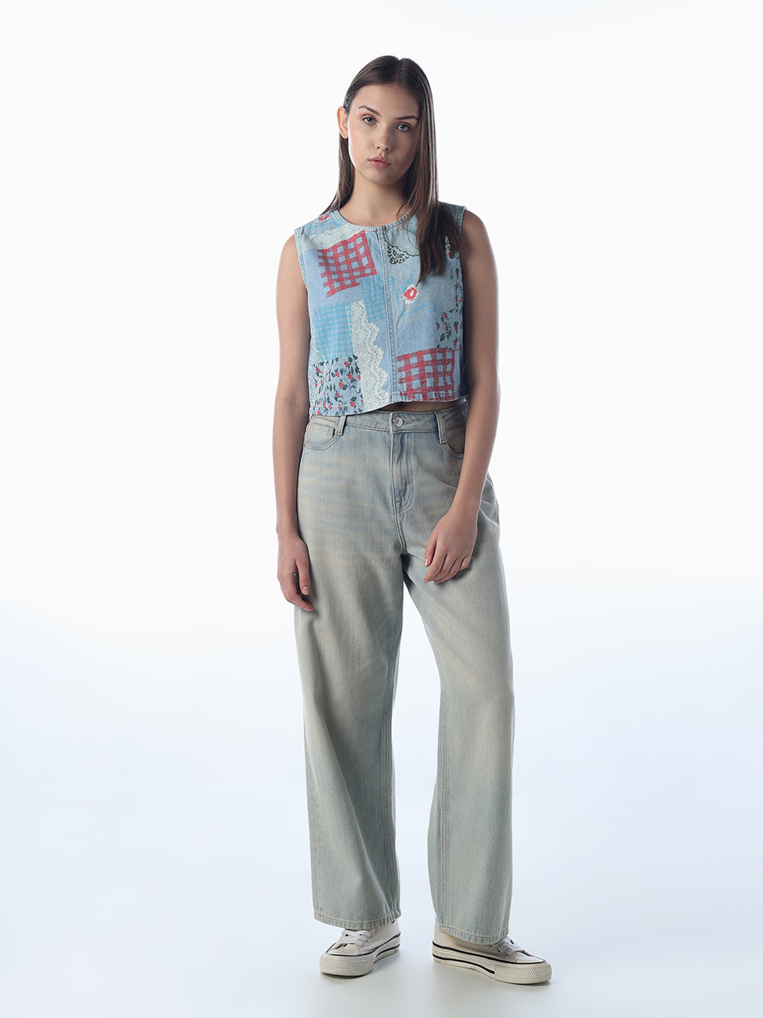 Embroidered Retro Denim Top