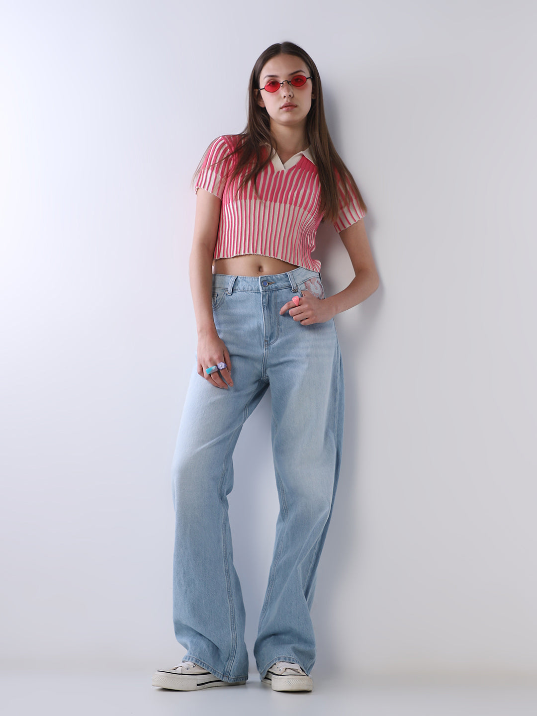 Rose Embroidered Straight Fit Jeans